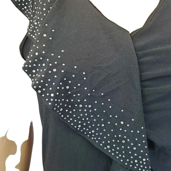 CANTATA Black Short Sleeve Ruffle Sparkle Sash Detail dress size M Bodycon - Picture 5 of 7